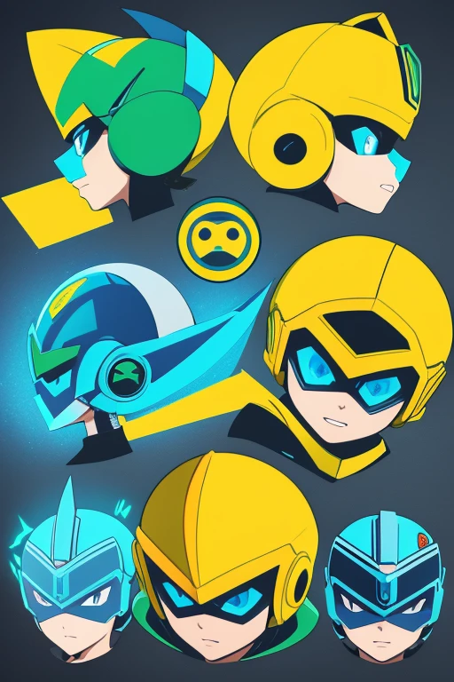 Generate an image of Mega Man's helmet, replacing the blue color with yellow and green to represent Brazilian colors, and with the letters "BR" on the forehead instead of the crystal, in a non-realistic, cartoonized anime style.
Keywords:
- Mega Man helmet art
- color swap blue to yellow and green
- Brazilian themed Mega Man helmet
- Capcom character art
- YouTube profile picture
- anime style art
- cartoonized Mega Man helmet
- non-realistic art style
- BR on forehead
Details:
- Create a digital artwork of Mega Man's helmet from Capcom.
- Replace Mega Man's traditional blue color scheme with yellow and green.
- Add the letters "BR" on the forehead of the helmet instead of the crystal.
- Ensure the image is suitable for use as a YouTube profile picture.
- Incorporate Brazilian colors in a way that maintains the helmet's recognizable features.
- Render the image in a non-realistic, cartoonized anime art style, with characteristic features such as dynamic lines.
Technical Specifications:
- High resolution image suitable for social media profile pictures.
- Maintain the proportions and style of the original Mega Man helmet.
- Use vibrant shades of yellow and green to ensure the image stands out.
Artistic Style:
- Digital art in the style of classic Capcom Mega Man games.
- Modern interpretation with a focus on clean lines and vivid colors.
- Cartoon style suitable for a gaming channel's profile picture.
- Non-realistic, cartoonized anime art style with dynamic lines and vibrant color palette.