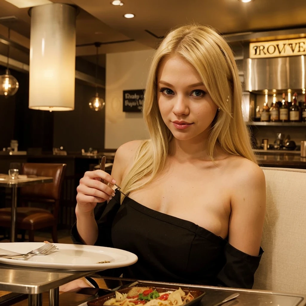 Blonde girl restaurant