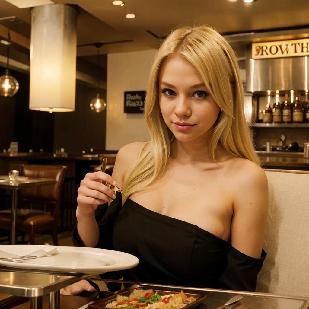 Blonde girl restaurant