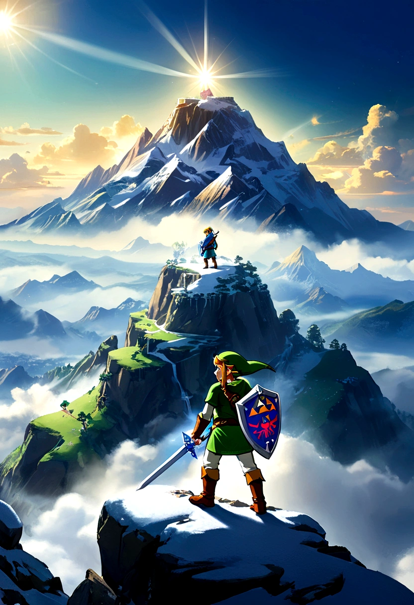 (The Legend of Zelda), Brave Link, waves crashing against the coast, children playing on the beach, distant sailboats are sailing against a backdrop of sea and sky, seagulls are freely circling in the sky, full body, (Photography), panoramic view, award-winning, cinematic still, emotional, vignette, dynamic, vivid, (masterpiece, best quality, Professional, perfect composition, very aesthetic, absurdres, ultra-detailed, intricate details:1.3)