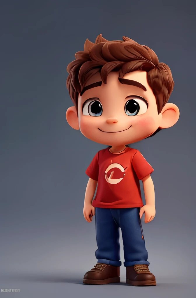 a cute little MALE factory worker , 45 years, big head, short hair, Oval face，SMILE，fit, high, with a red work helmet ，He wears a red t-shirt showing letters HARRIS, dark blue jeans and black shoes.，toy figures, Best Quality, 3d cartoon，full body view, Fancy, dreamlike, surrealism, Lovely, trend on Artstation