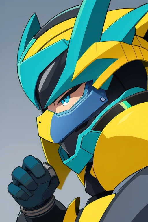 Generate an image of Mega Man's helmet, replacing the blue color with yellow and green to represent Brazilian colors, and with the letters "BR" on the forehead instead of the crystal, in a non-realistic, cartoonized anime style.

Keywords:
- Mega Man helmet art
- color swap blue to yellow and green
- Brazilian themed Mega Man helmet
- Capcom character art
- YouTube profile picture
- anime style art
- cartoonized Mega Man helmet
- non-realistic art style
- BR on forehead

Details:
- Create a digital artwork of Mega Man's helmet from Capcom.
- Replace Mega Man's traditional blue color scheme with yellow and green.
- Add the letters "BR" on the forehead of the helmet instead of the crystal.
- Ensure the image is suitable for use as a YouTube profile picture.
- Incorporate Brazilian colors in a way that maintains the helmet's recognizable features.
- Render the image in a non-realistic, cartoonized anime art style, with characteristic features such as dynamic lines.

Technical Specifications:
- High resolution image suitable for social media profile pictures.
- Maintain the proportions and style of the original Mega Man helmet.
- Use vibrant shades of yellow and green to ensure the image stands out.

Artistic Style:
- Digital art in the style of classic Capcom Mega Man games.
- Modern interpretation with a focus on clean lines and vivid colors.
- Cartoon style suitable for a gaming channel's profile picture.
- Non-realistic, cartoonized anime art style with dynamic lines and vibrant color palette.
