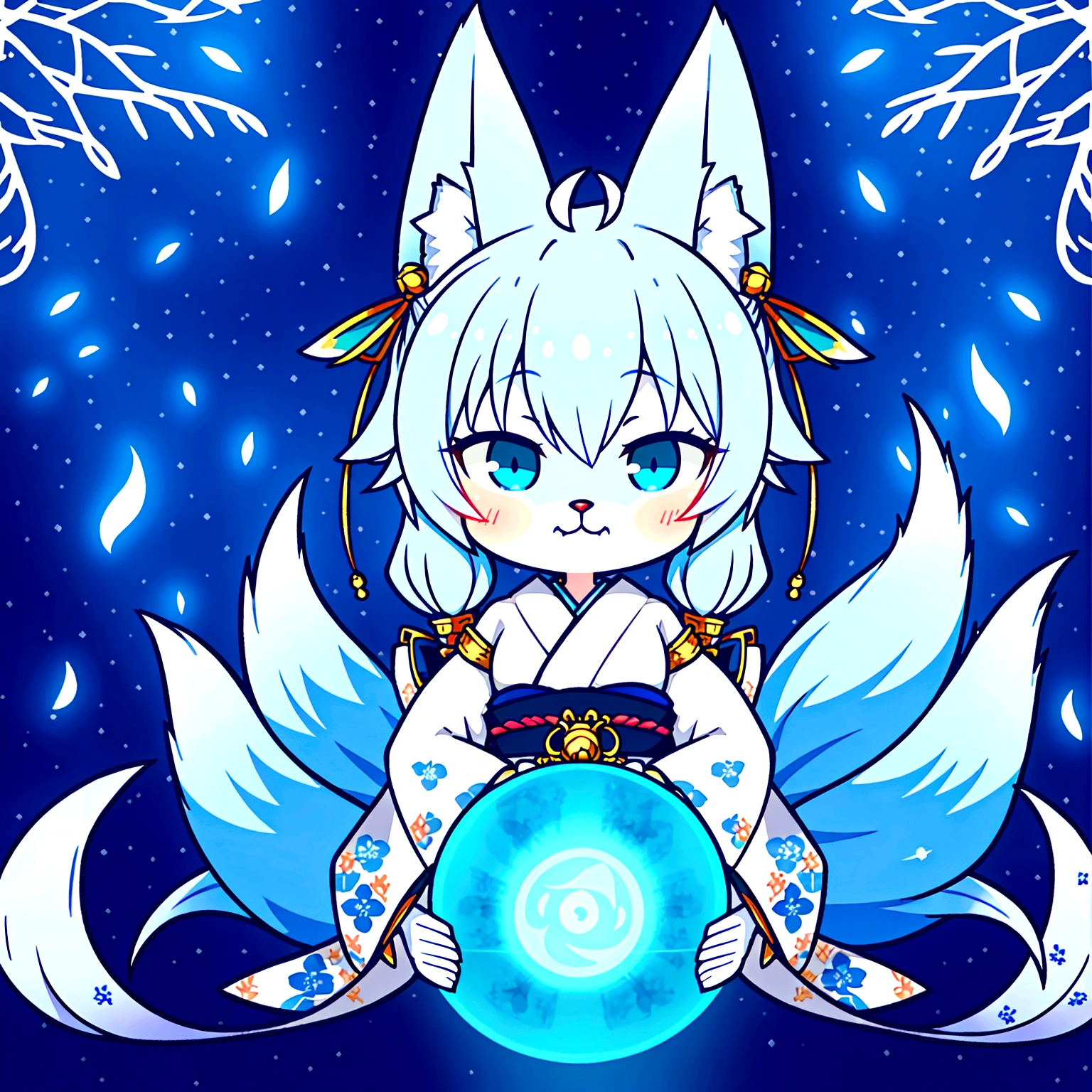 fox Light blue hair beast girl indigo fur fox beast girl fox Light blue hair beast girl indigo fur fox beast girl Wallpaper 4k,8k,highly detailled,,vivid colors,detailed kitsune with 9 tails,traditional Japanese artwork,tatami floor,beautiful cherry blossoms,floating lanterns,dark silhouette of a pagoda,subtle moonlight,dense forest,ethereal atmosphere,dappled sunlight,whimsical spirit,serene expression,elaborate kimono and obi,delicate hand-painted details,luminous eyes Anime Style fox blue White-faced golden-haired nine-tailed fox Coat blue fox Light blue hair beast girl indigo fur fox beast girl Anime Style fox blue White-faced golden-haired nine-tailed fox Coat blue mysterious background Blue Flame girl have a ball of light fox Light blue hair beast girl indigo fur fox beast girl mysterious background Blue Flame girl have a ball of light Anime Style fox blue White-faced golden-haired nine-tailed fox Coat blue mysterious background Blue Flame girl have a ball of lightfox Light blue hair beast girl indigo fur fox beast girl Anime Style fox blue White-faced golden-haired nine-tailed fox Coat blue mysterious background Blue Flame girl have a ball of light fox Light blue hair beast girl indigo fur fox beast girl