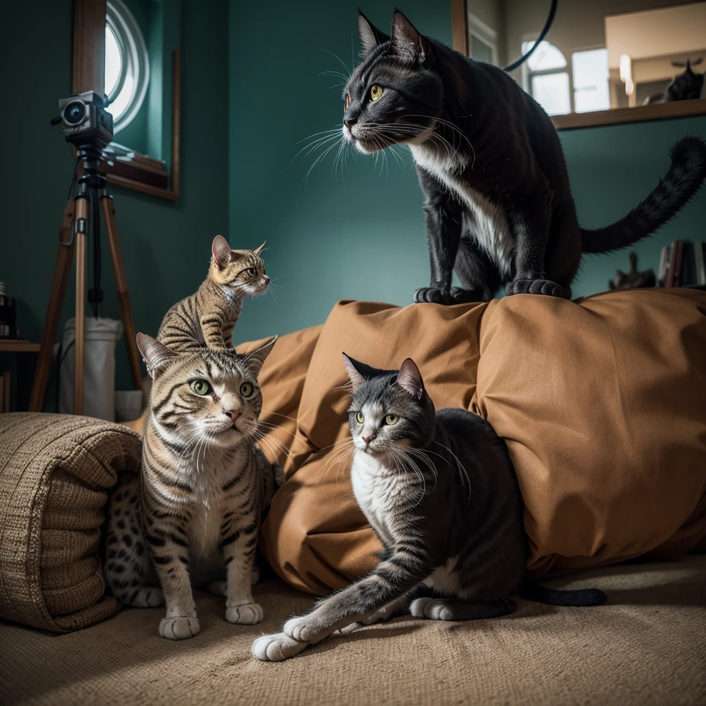 real photography, unique composition that mixes and brings together in an almost surreal design four different types of animals in one with a cat&#39;s leg, rabo of Pica-pau, head of capuchin monkeys, arms and legs of Iniidae. 