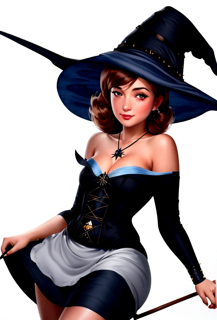 (), big fit ass ,(work of art), best qualityer, extremely detaild, (water colour), white studio background, Delicate and gorgeous, profile shot portrait, pert butt, (from low),(1 little Pin Up girl witch:1.4), (alone:1.2), seios big fit asss, neckleace (pulmonary disease :1.3), sample shoulder, (super short skirt:1.2), bared shoulders, (below the chest), gorgeous eyes, (disheveled hair ), fot, over shoulder shot, proffesional, Spitz, bokeh, Studio quality, Fish-eye lens,
