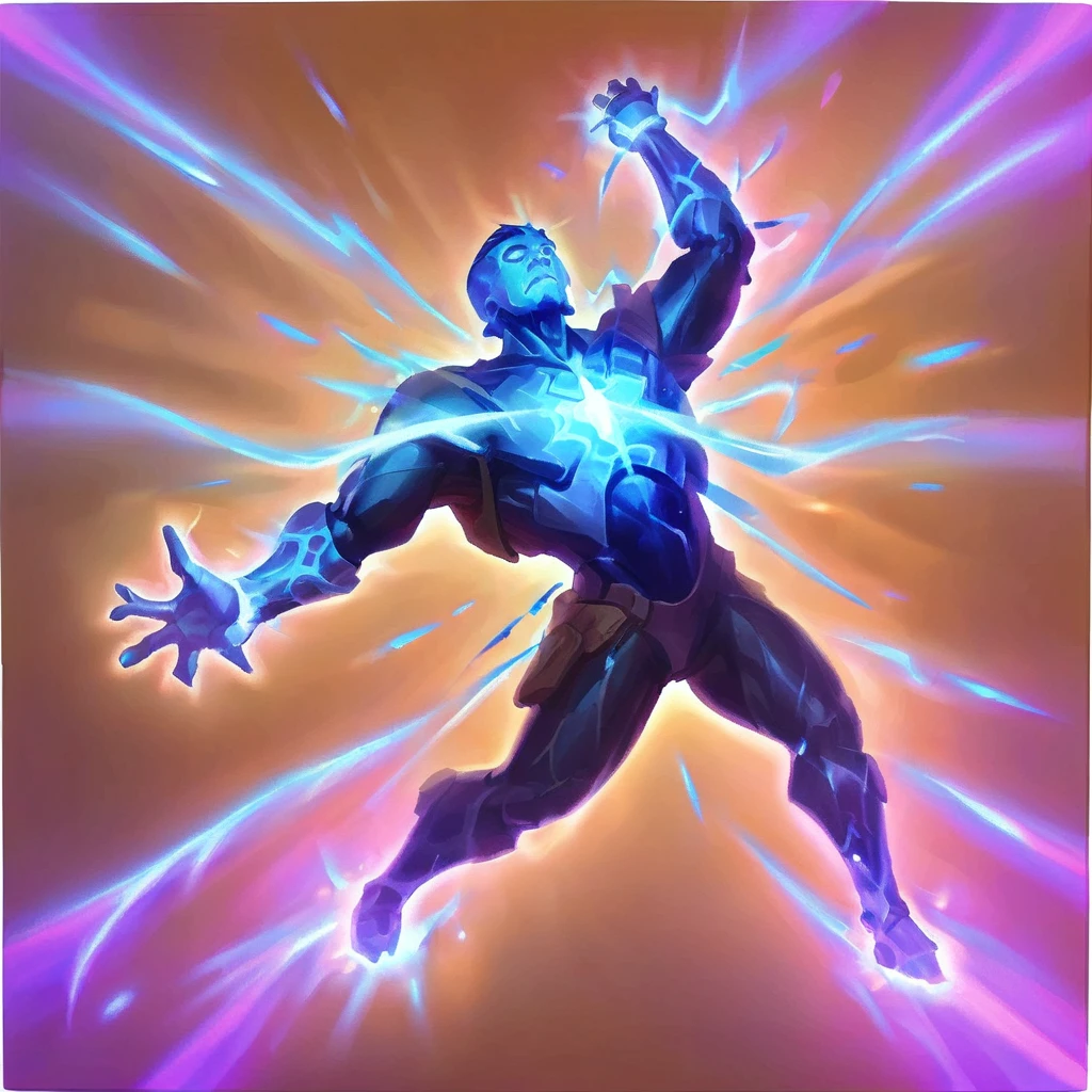 icon of person shaking in pain with dark blue sparkles around him, while being compressed from the outside to the inside, cracks in the body. the magic is called tremor, Perfect Anatomia, complete body
