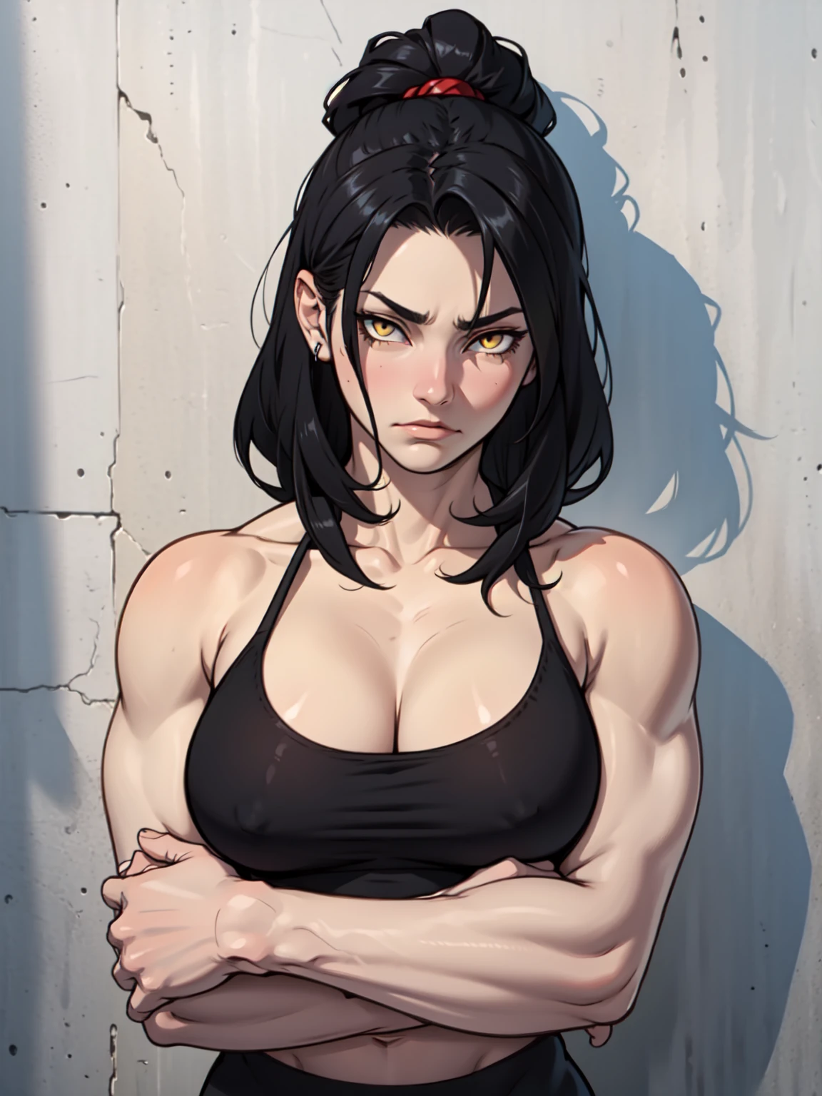 sad girl muscular girl sad girl muscular girl black hair yellow eyes pale skin breasts drop shadow
