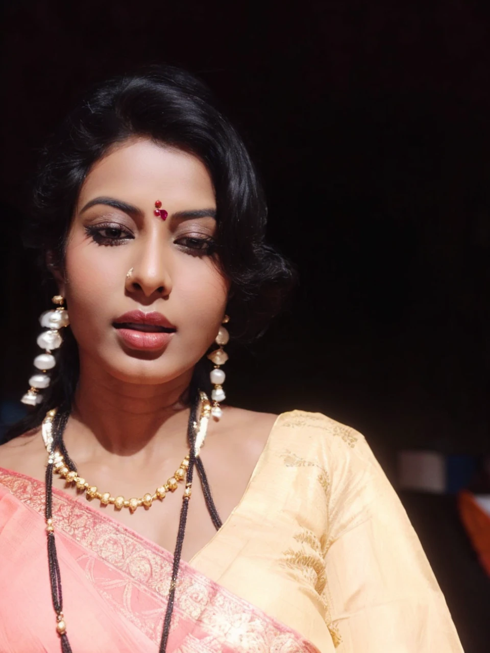 a close up of a woman wearing a red sari and gold earrings, indian super model, jaw-dropping beauty, jaw dropping beauty, very attractive and beautiful, indian goddess, traditional beauty, indian, gorgeous woman, very extremely beautiful, gorgeous beautiful woman, fine details. red, very beautiful woman, attractive and beautiful, dressed in a sari, very very beautiful woman