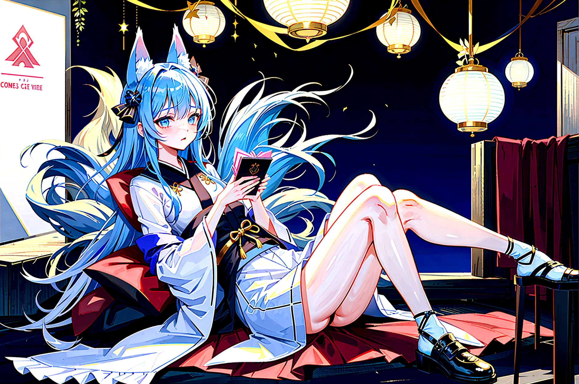 fox Light blue hair 　beast girl　indigo fur　fox beast girl　Anime Style　fox　blue　White-faced golden-haired nine-tailed fox　Coat blue　　　mysterious background　Blue Flame　girl　have a ball of light　fox Light blue hair 　beast girl　indigo fur　fox beast girl　fox Light blue hair 　beast girl　indigo fur　fox beast girl　fox Light blue hair 　beast girl　indigo fur　fox beast girl　Wallpaper 4k,8k,highly detailled,,vivid colors,detailed kitsune with 9 tails,traditional Japanese artwork,tatami floor,beautiful cherry blossoms,floating lanterns,dark silhouette of a pagoda,subtle moonlight,dense forest,ethereal atmosphere,dappled sunlight,whimsical spirit,serene expression,elaborate kimono and obi,delicate hand-painted details,luminous eyes　Anime Style　fox　blue　White-faced golden-haired nine-tailed fox　Coat blue　　　mysterious background　Blue Flame　girl　have a ball of light Anime Style　fox　blue　White-faced golden-haired nine-tailed fox　Coat blue　　　mysterious background　Blue Flame　girl　have a ball of light
