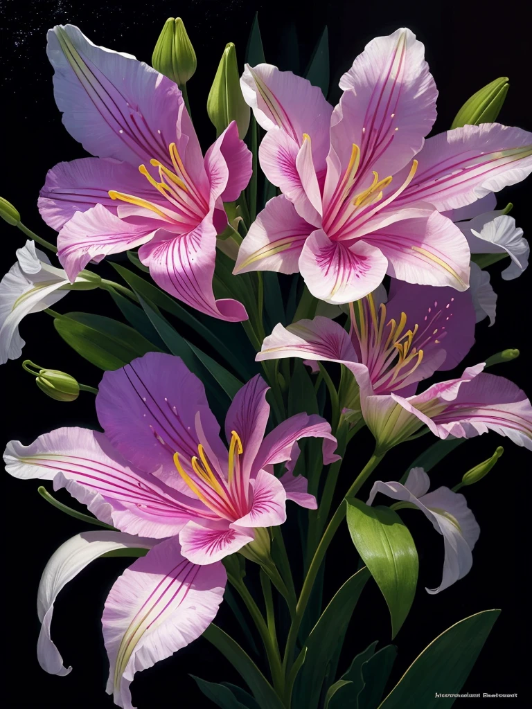 a close up of a flower with a heart shaped stem, glowing delicate flower, by Howard Butterworth, lily, lights with bloom, 🌺 cgsociety, by Ikuo Hirayama, by Luis Miranda, lily flower, photorealism ”, glowing iris, glowing flowers, beautiful lit, by Brian Thomas, by Carlos Berlanga, by Charles Billich