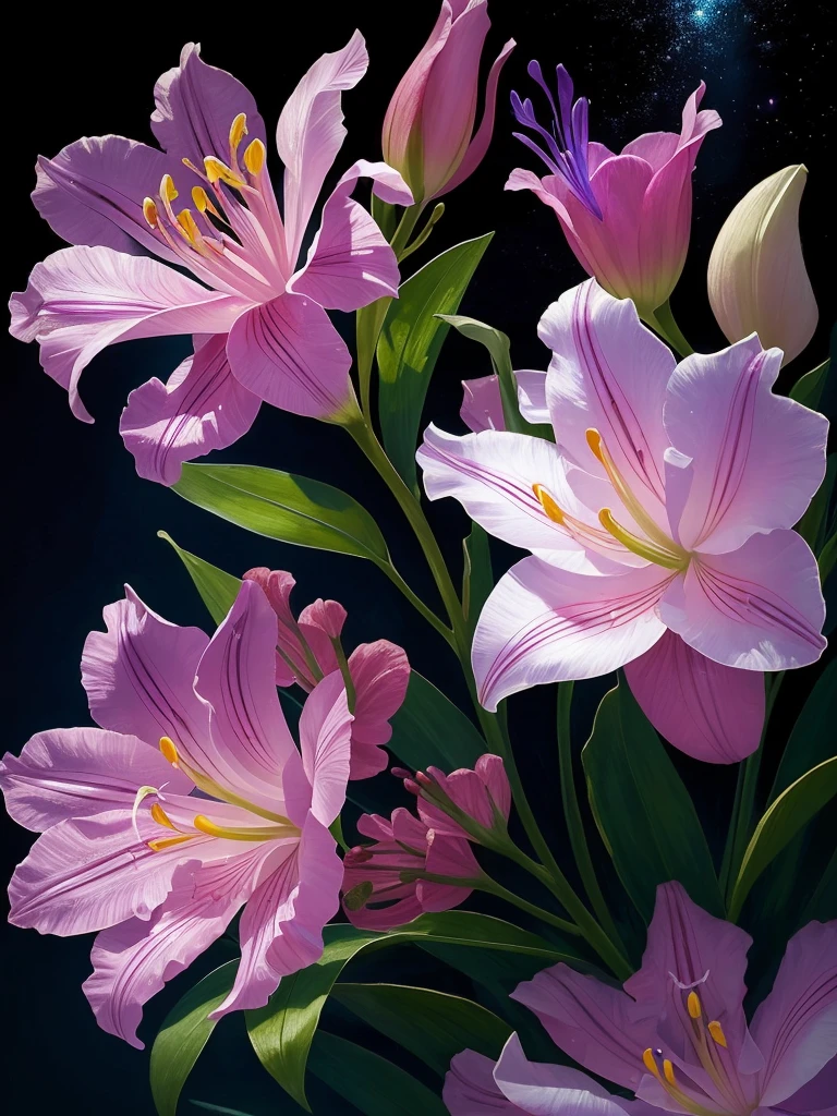 a close up of a flower with a heart shaped stem, glowing delicate flower, by Howard Butterworth, lily, lights with bloom, 🌺 cgsociety, by Ikuo Hirayama, by Luis Miranda, lily flower, photorealism ”, glowing iris, glowing flowers, beautiful lit, by Brian Thomas, by Carlos Berlanga, by Charles Billich