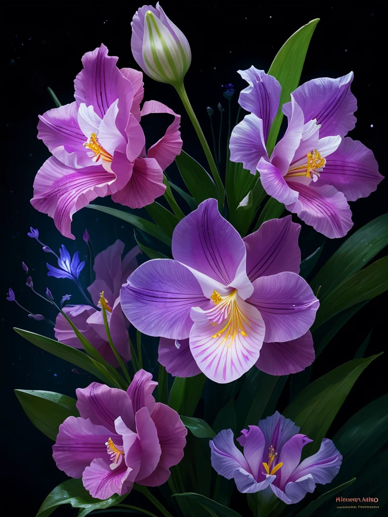 a close up of a flower with a heart shaped stem, glowing delicate flower, by Howard Butterworth, lily, lights with bloom, 🌺 cgsociety, by Ikuo Hirayama, by Luis Miranda, lily flower, photorealism ”, glowing iris, glowing flowers, beautiful lit, by Brian Thomas, by Carlos Berlanga, by Charles Billich