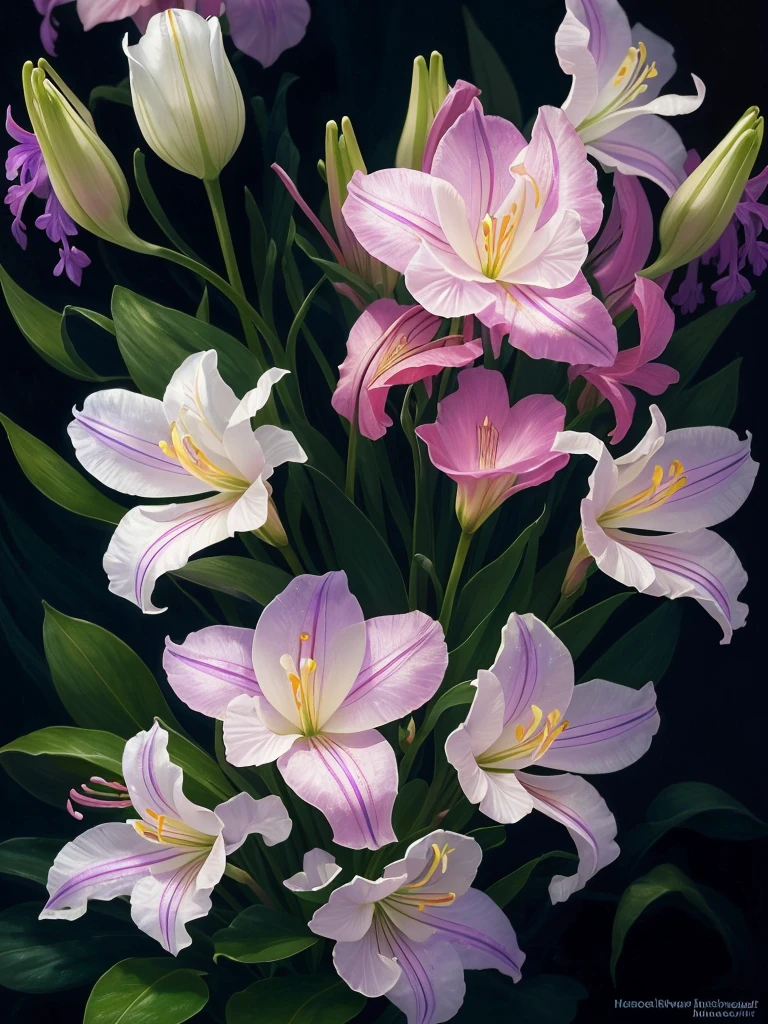 a close up of a flower with a heart shaped stem, glowing delicate flower, by Howard Butterworth, lily, lights with bloom, 🌺 cgsociety, by Ikuo Hirayama, by Luis Miranda, lily flower, photorealism ”, glowing iris, glowing flowers, beautiful lit, by Brian Thomas, by Carlos Berlanga, by Charles Billich