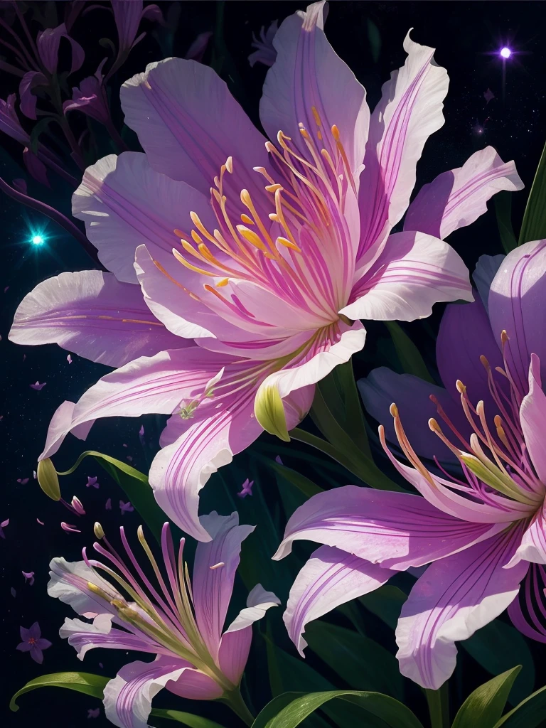 a close up of a flower with a heart shaped stem, glowing delicate flower, by Howard Butterworth, lily, lights with bloom, 🌺 cgsociety, by Ikuo Hirayama, by Luis Miranda, lily flower, photorealism ”, glowing iris, glowing flowers, beautiful lit, by Brian Thomas, by Carlos Berlanga, by Charles Billich