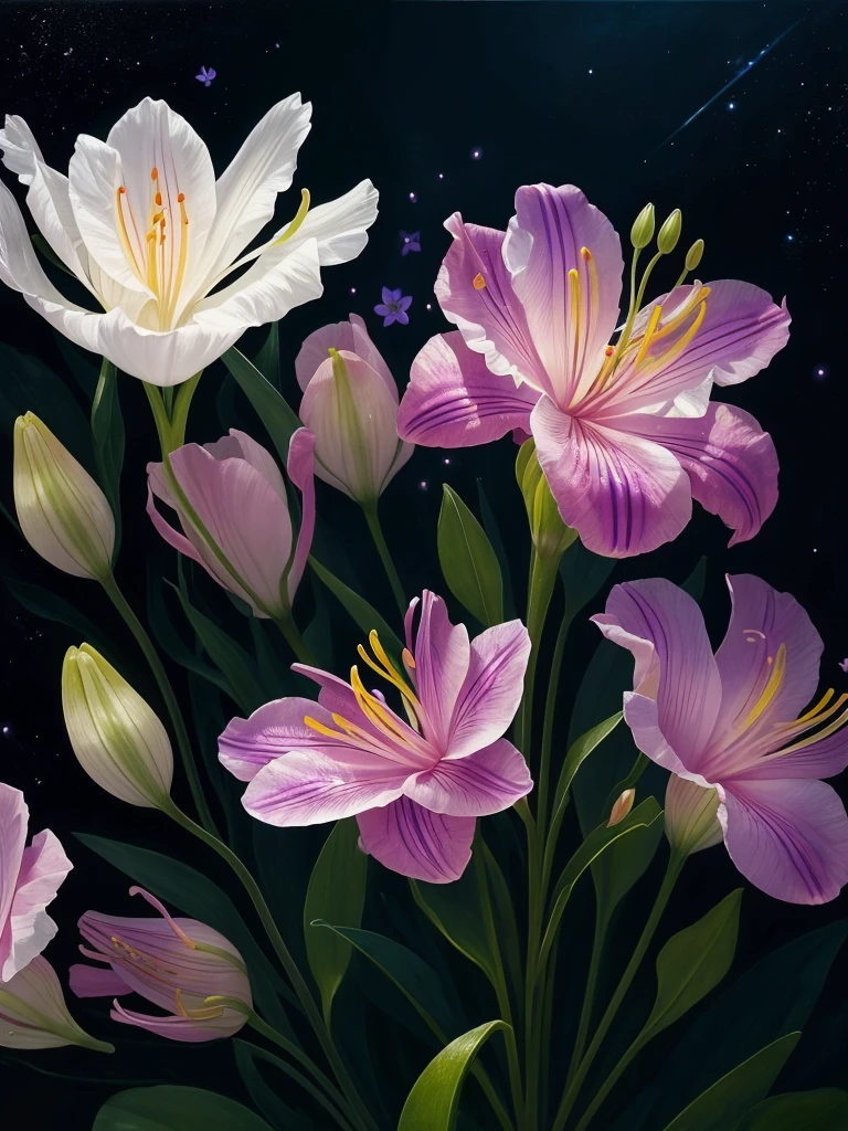 a close up of a flower with a heart shaped stem, glowing delicate flower, by Howard Butterworth, lily, lights with bloom, 🌺 cgsociety, by Ikuo Hirayama, by Luis Miranda, lily flower, photorealism ”, glowing iris, glowing flowers, beautiful lit, by Brian Thomas, by Carlos Berlanga, by Charles Billich