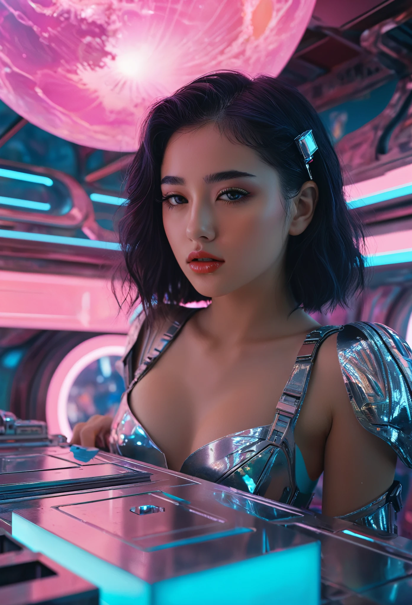 Dismantling the Self, Ultra-realistic surrealism, Dreamscape, An award-winning masterpiece with incredible detail, a beautiful girl, Surreal Vaporwave, Marginal Space, Very detailed, Very detailed futuristic, Cleveland Ohio, Cinematic, Rim Light, Octane Rendering, translation