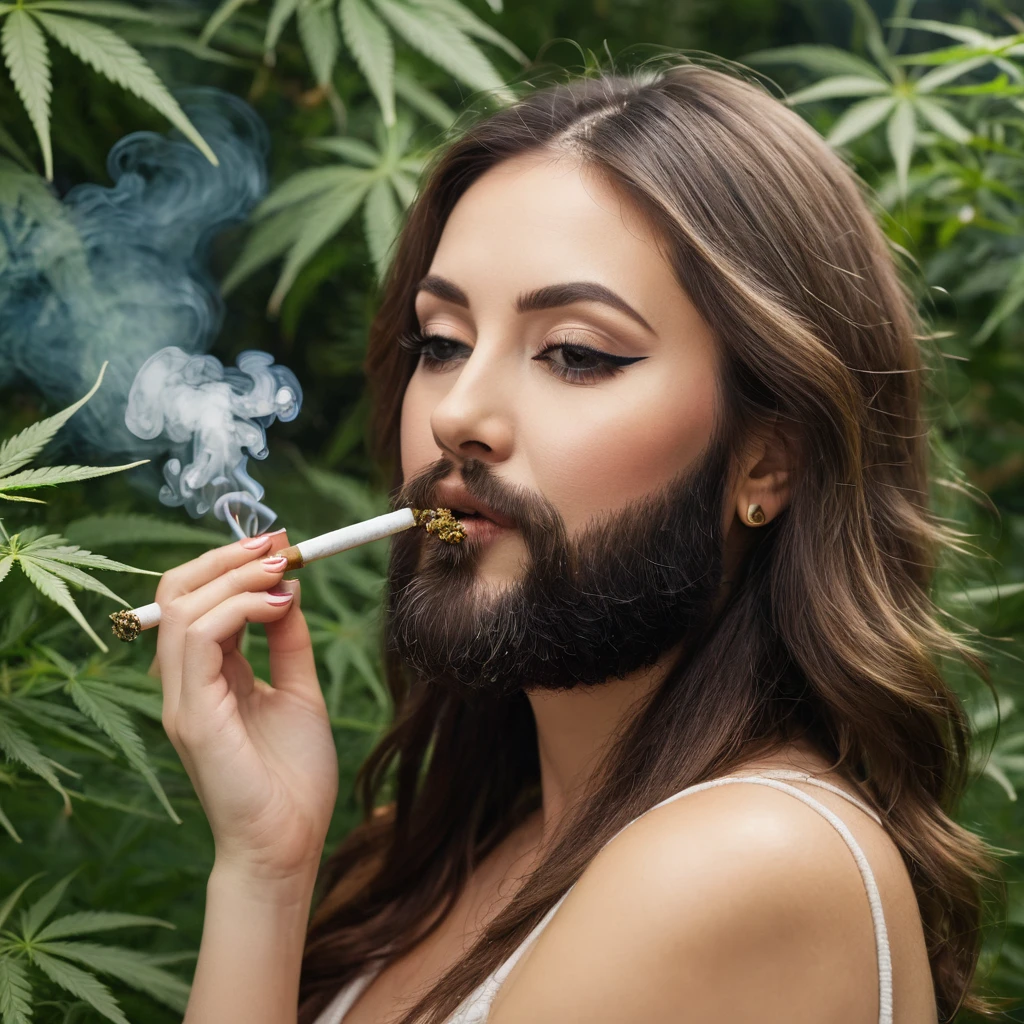 bearded woman hirsute smokes ???????? and is stoned