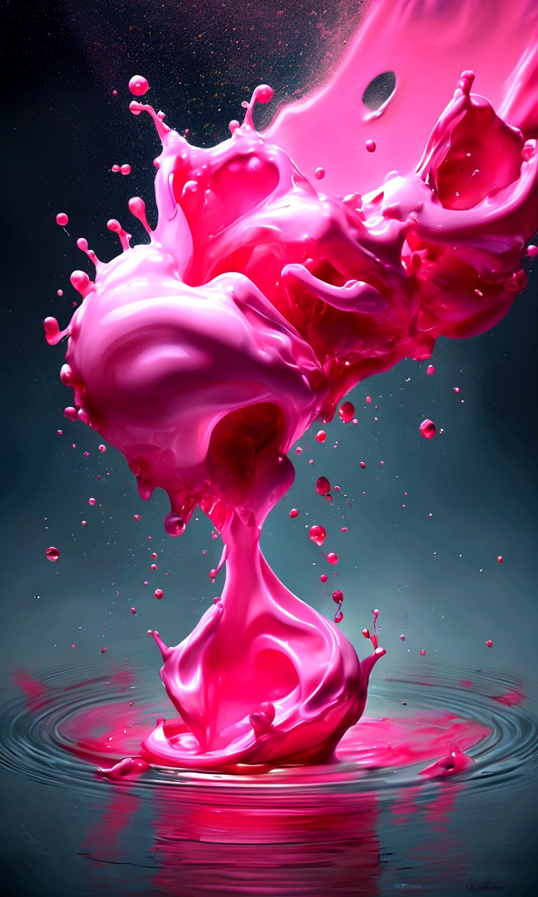 A drop of pink paint falling into water，Smudge；