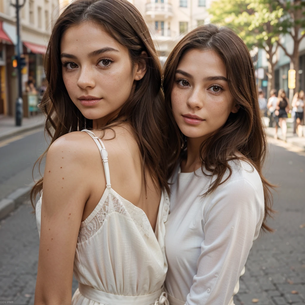 Create a very realistic and beautiful model with the following detailed features: Gender: Female, Age: Young adult (approximately 20-25 years old), Hair: Long, wavy and reddish with a natural shine, gently cascading around the shoulders and back back. . . . . . . . . . . , Eyes: Bright green with a captivating, slightly almond-shaped look, detailed with natural highlights, Skin: Fair complexion with a light texture, including natural freckles on the nose and cheeks, giving a youthful and vibrant appearance: Fair complexion with a light texture, including natural freckles on the nose and cheeks, giving a youthful and lively appearance, Face: with a smooth and natural contour, soft, full lips with a slight pinkish tint and a slightly delicate upturned nose, Expression : a sweet face, with a touch of mischief, which conveys warmth and accessibility, Clothing: a flowing dress, bright color, Context: the model is in an elegant, flowery street, she is walking, the arms follow the movement, the street is real,
Pose: Relaxed and Confident Posture, Aesthetic, Unsplash, Neoclassicism, Intricate Background, Best Quality, Hyper Detailed, Gratty Sita, 64K, Light Design