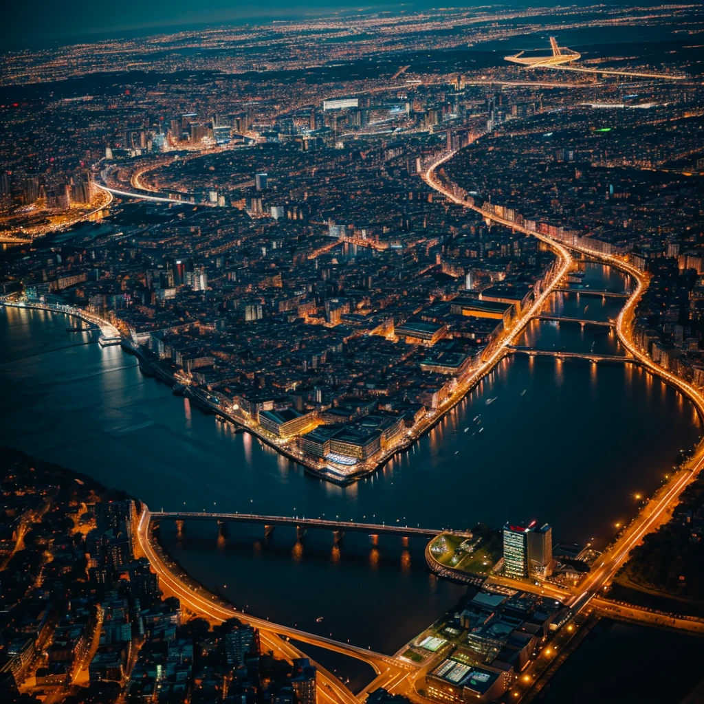 night city, top view from an airplane