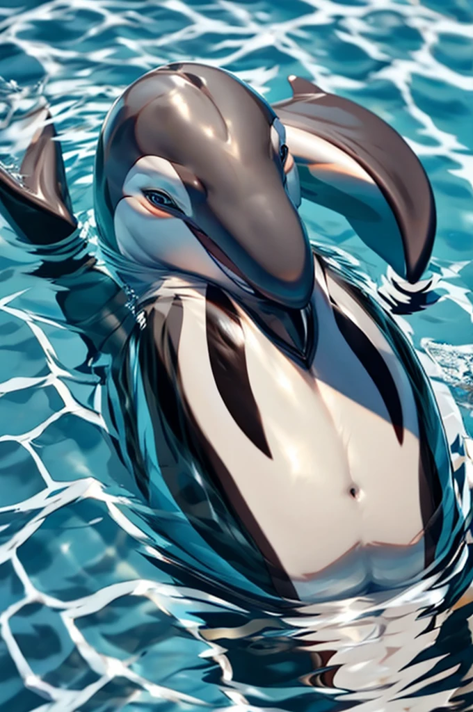 dolphin in water, erect dolphin penis, detailed, hyperrealistic 
