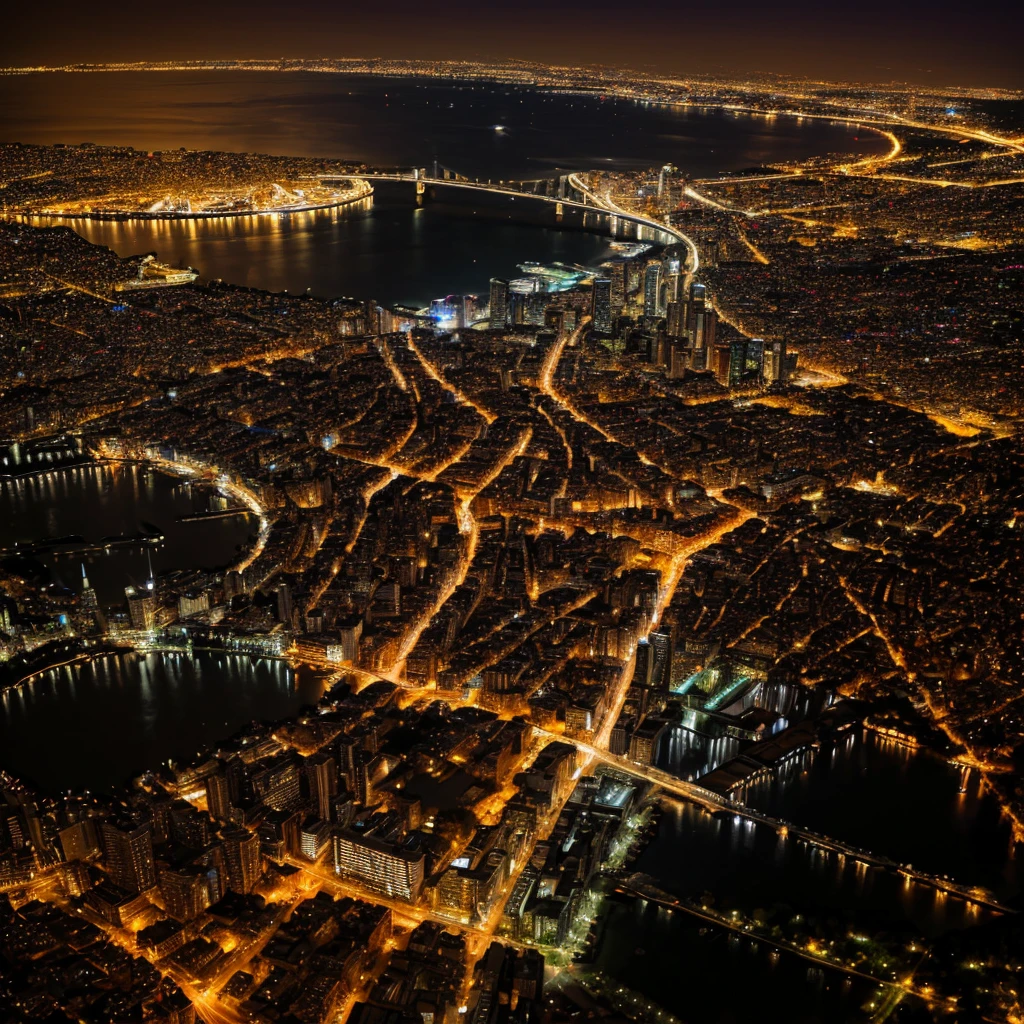 Night city top view like a map