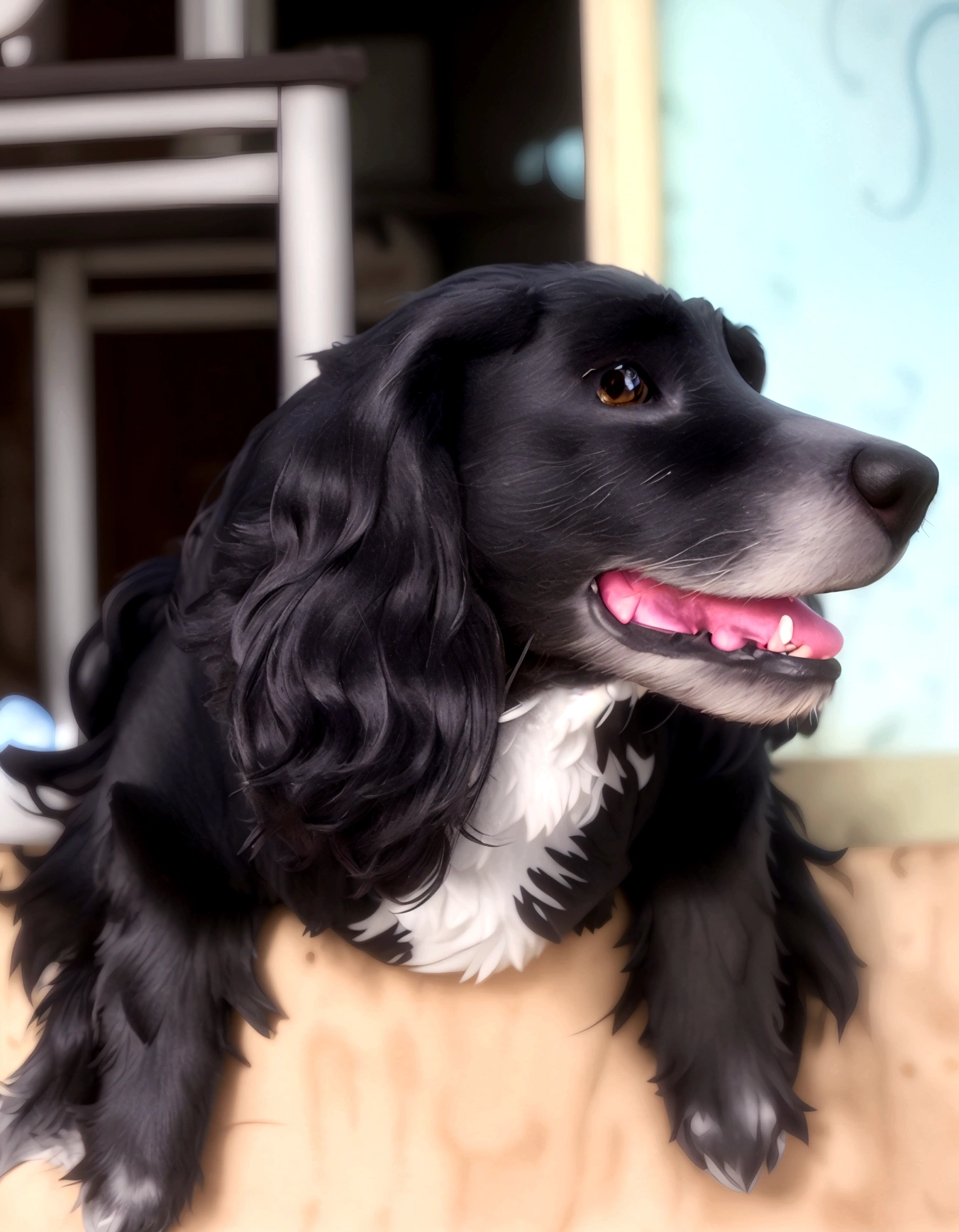 Cartoon character of a black dog with long hair, long hairy and floppy ears with white hair on the face and around the muzzle, black muzzle, brown eyes, long straight hair, in a yard with plants and a doghouse in the background, Stylized 3D, Arnold Maya Rendering, Stylized 3D Rendering, toon render screenshot, 3D Character, 3D Character, Stylized 3D Rendering, 3D Character Rendering, cartoon character, Close up Character, Character Pose, ( Pixar Style) (master part:1.2) (bokeh) (best quality) (detailed fur) (detailed texture) (8K) (clay) (cinematic lighting) (sharp focus INFO Size 832X1216 Date Nov 3, 2023 Mode Studio Type upscale comments)