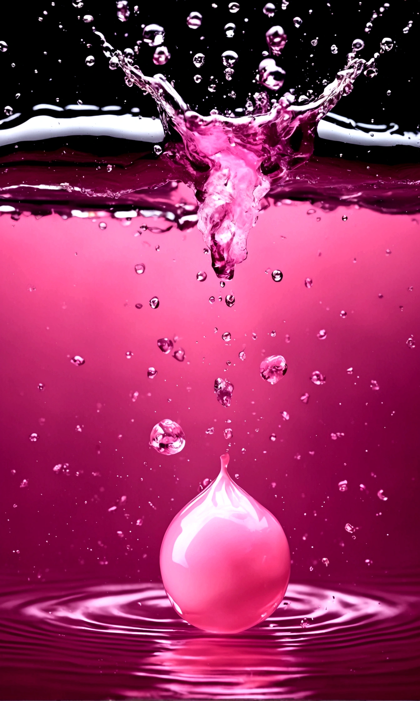 A drop of light pink paint falling into water,Smudge;The water is golden and transparent。Underwater Vision。