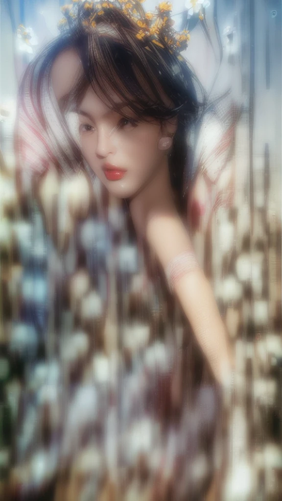 ((Hyper realistic super detailed, masterpiece:9.8, top quality:9.8, best quality:9.8, official art, beautiful2.9), safe for work, sfw, ultra high res, (photorealistic:3.5), extreme detailed, colorful, highest detailed, official art, unity 8k wallpaper, ultra detailed, 1girl, very hot, very sexy, Detailed face:3.0, face is clear and delicate, 8K RAW, perfect face, Ultra realism, ((1 young Apsara, age 23, very hot, posing in heaven), white clouds, (((a little crown made of flowers on head, jawline))), ((cinematic shot, cinematic lighting, closeup shot, red lips, female anatomy)), ((long hair:2.2, straight hair:2.4, young apsara, detailed eyes, bare shoulders, white background, sky in background)), ((photo realistic, depth of field, fair skin:1.2)), high resolution, solo, gorgeous:2.5, upper body, cinematic lighting, HDR (High Dynamic Range), Ray Tracing, NVIDIA RTX, Super-Resolution, Unreal 5, Subsurface scattering, PBR Texturing, Post-processing, Anisotropic Filtering, Depth-of-field, Maximum clarity and sharpness, Multi-layered textures, Surface shading, Accurate simulation of light-material interaction, Perfect proportions, Octane Render, Two-tone lighting, Wide aperture, Low ISO, White balance, Rule of thirds
