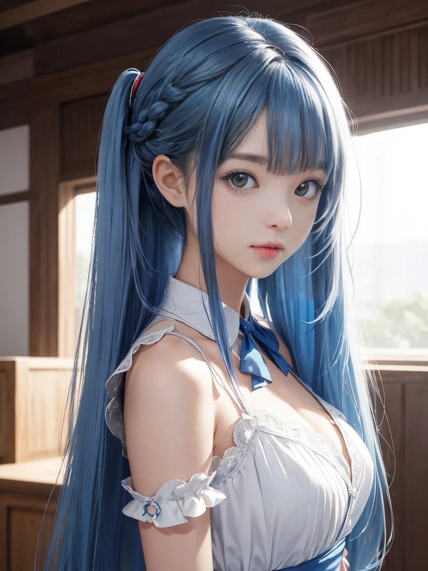 close up of a woman Blue Hairの posing for a picture, Real life anime girls, Anime Girl Cosplay, 美しいBlue Hairの少女, pretty girl Blue Hairの, Anime Cosplay, Sky blue straight hair, 流れるようなBlue Hair, Blue Hairの, girl Blue Hairの, Blue long hair, long 流れるようなBlue Hair, Straight sky blue hair, 美しいアニメスタイル Blue Hairと白いシャツを持つ人の接写, Real life anime girls, Hair blue two long braids, Pigtailsstyle, Two long blue braids, two blue braids, Twin tail hairstyle, Long blue braided hair, Anime Style, Inspired by anime, 美しいBlue Hairの少女, カラフルなPigtails, Pigtails,Slim figure, Small Bust, Slim girl model,,(Beautiful attention to detail:1.1),Expressionless,palace,Blue Hair,Disheveled Hair,Long bangs,Hair between the eyes,(White grey dress:1.1),Black Ribbon,White bow tie,abdomen,Large forehead,Blank face,pretty girl,, Upper Body, Sparkling eyes,Absurd, RAW Photos, Beautiful 17 year old Croatian girl, One girl,(Highly detailed skin),Curvy,Spaghetti strap top,,Fine details,Highly detailed CG,Detailed Texture,Realistic facial expression,masterpiece,Presence,dynamic,bold),Bob Hair,(Very thin hair),(Super soft hair),(Super Straight Hair:1.5),流したLong bangs,Very light coppery amber hair,Hair on one eye,Dressed,(Beautiful attention to detail:1.6), Highly detailed face, Perfect lighting, Highly detailed CG, (Perfect hands, Perfect Anatomy)Cecilia&#39;s hairstyle、It represents the purity of the White Saint and the strength of the Black Priest.。You can choose to incorporate either or both hair colors.、The hair style is sophisticated、Give it a sense of holiness and depth.。