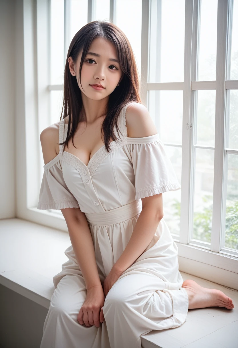 8k, raw photo, best quality, masterpiece, realistic, photo realistic, clear, professional lighting, beautiful face, best quality,ultra high res, realistic japanese beautiful, Super detailed, 1girl,full body, shoulder cutout