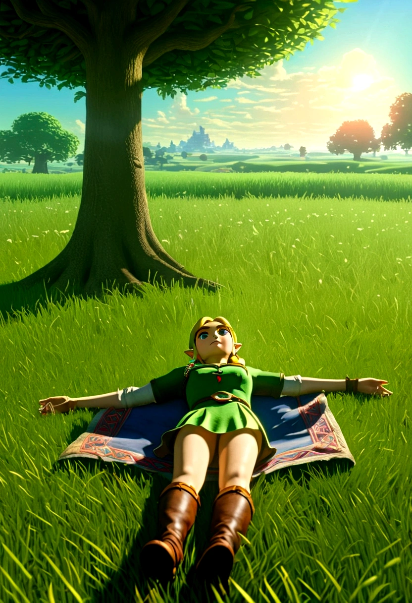 (The Legend of Zelda), Brave Link, forest, by James R. Eads, Georges Seurat Style, full body, (Photography), panoramic view, award-winning, cinematic still, emotional, vignette, dynamic, vivid, (masterpiece, best quality, Professional, perfect composition, very aesthetic, absurdres, ultra-detailed, intricate details:1.3)