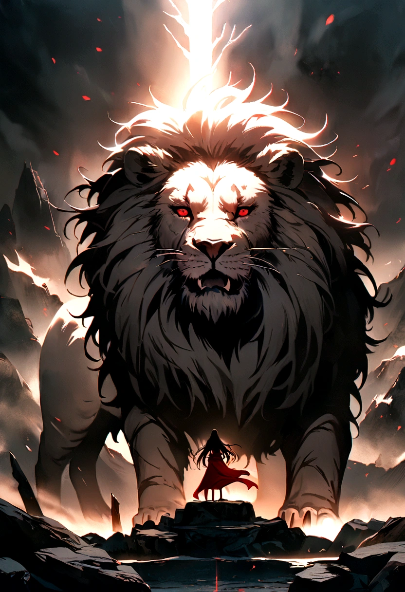 Narnia lion red eye long sharp teeth big nail with long hair deadly look on big stone 8k picture 