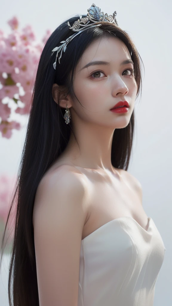 ((Hyper realistic super detailed, masterpiece:9.8, top quality:9.8, best quality:9.8, official art, beautiful:2.9), safe for work, sfw, ultra high res, (photorealistic:3.5), extreme detailed, colorful, highest detailed, official art, unity 8k wallpaper, ultra detailed, 1girl, very hot, very sexy, Detailed face:3.0, face is clear and delicate, 8K RAW, perfect face, Ultra realism, ((1 young Apsara, very hot, black hair, proper straight hair, long hair, posing in heaven)), white clouds, (((a little crown made of flowers on head, jawline))), ((cinematic shot, cinematic lighting, closeup shot, red lips, female anatomy)), ((long hair:2.2, straight hair:2.4, young apsara, detailed eyes, bare shoulders, white background, sky in background)), ((photo realistic, depth of field, fair skin:1.2)), high resolution, solo, gorgeous:2.5, upper body, cinematic lighting, HDR (High Dynamic Range), Ray Tracing, NVIDIA RTX, Super-Resolution, Unreal 5, Subsurface scattering, PBR Texturing, Post-processing, Anisotropic Filtering, Depth-of-field, Maximum clarity and sharpness, Multi-layered textures, Surface shading, Accurate simulation of light-material interaction, Perfect proportions, Octane Render, Two-tone lighting, Wide aperture, Low ISO, White balance, Rule of thirds
