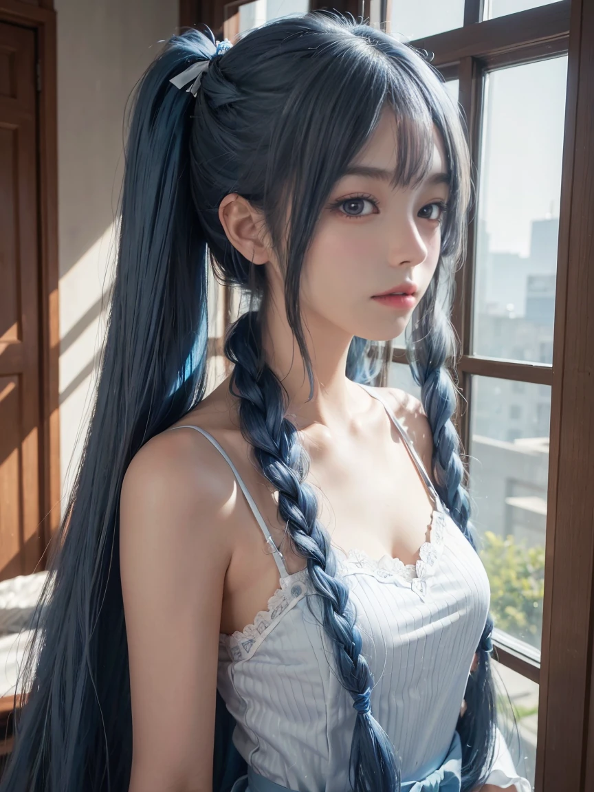 close up of a woman Blue Hairの posing for a picture, Real life anime girls, Anime Girl Cosplay, 美しいBlue Hairの少女, pretty girl Blue Hairの, Anime Cosplay, Sky blue straight hair, 流れるようなBlue Hair, Blue Hairの, girl Blue Hairの, Blue long hair, long 流れるようなBlue Hair, Straight sky blue hair, 美しいアニメスタイル Blue Hairと白いシャツを持つ人の接写, Real life anime girls, Hair blue two long braids, Pigtailsstyle, Two long blue braids, two blue braids, Twin tail hairstyle, Long blue braided hair, Anime Style, Inspired by anime, 美しいBlue Hairの少女, カラフルなPigtails, Pigtails,Slim figure, Small Bust, Slim girl model,,(Beautiful attention to detail:1.1),Expressionless,palace,Blue Hair,Disheveled Hair,Long bangs,Hair between the eyes,(White grey dress:1.1),Black Ribbon,White bow tie,abdomen,Large forehead,Blank face,pretty girl,, Upper Body, Sparkling eyes,Absurd, RAW Photos, Beautiful 17 year old Croatian girl, One girl,(Highly detailed skin),Curvy,Spaghetti strap top,,Fine details,Highly detailed CG,Detailed Texture,Realistic facial expression,masterpiece,Presence,dynamic,bold),Bob Hair,(Very thin hair),(Super soft hair),(Super Straight Hair:1.5),流したLong bangs,Very light coppery amber hair,Hair on one eye,Dressed,(Beautiful attention to detail:1.6), Highly detailed face, Perfect lighting, Highly detailed CG, (Perfect hands, Perfect Anatomy)Cecilia&#39;s hairstyle、It represents the purity of the White Saint and the strength of the Black Priest.。You can choose to incorporate either or both hair colors.、The hair style is sophisticated、Give it a sense of holiness and depth.。