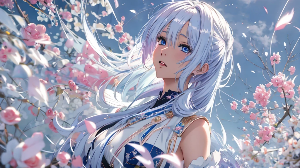 Anime girl with white hair and blue eyes in a white dress, Anime Art Wallpaper 8K, Anime Art Wallpaper 4K, Anime Art Wallpaper 4K, Detailed anime art digital, beautiful fantasy anime, anime fantasy illustration, Beautiful anime artwork, 4K anime style, Anime fantasy artwork, Beautiful anime art, Detailed anime art, Anime Wallpaper 4k, anime wallpapers 4k