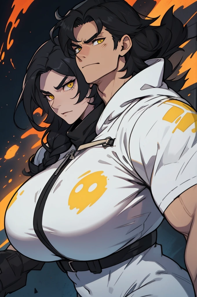 evil thick thick thick thick breasts huge muscles dark energy black hair yellow eyes pale skin