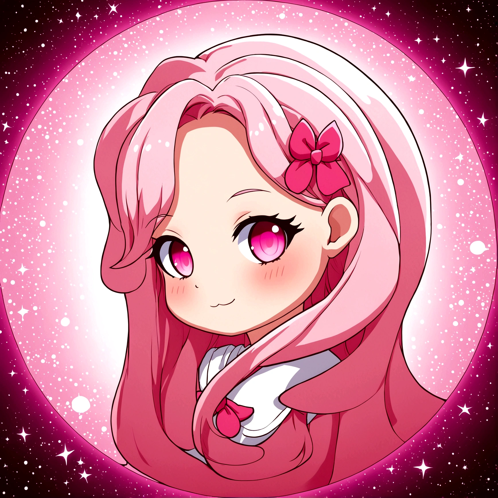 a close up of a cartoon girl with a pink bow in her hair, avatar for website, yami kawaii, anime style”, pink girl, chibi, pink face, pink iconic character, cartoonish cute, avatar with a blond hair, , cute anime face, glowing pink face, extremely cute anime girl face, pixvy, cooky, (pink colors)