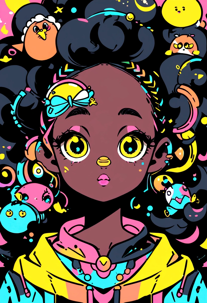 character design image, vector art, of a woman with big afro hair, super cute funky black girl, vector sketch style illustration, adobe illustrator sketch art style, vector sketch art style, in digital illustration style , highly detailed character design, cute detailed digital art, urban girl fanart, portrait character design, beautiful digital illustration, high quality portrait, vector cartoon art, afro, character design portrait, many curious people around, background with people looking, curious people background