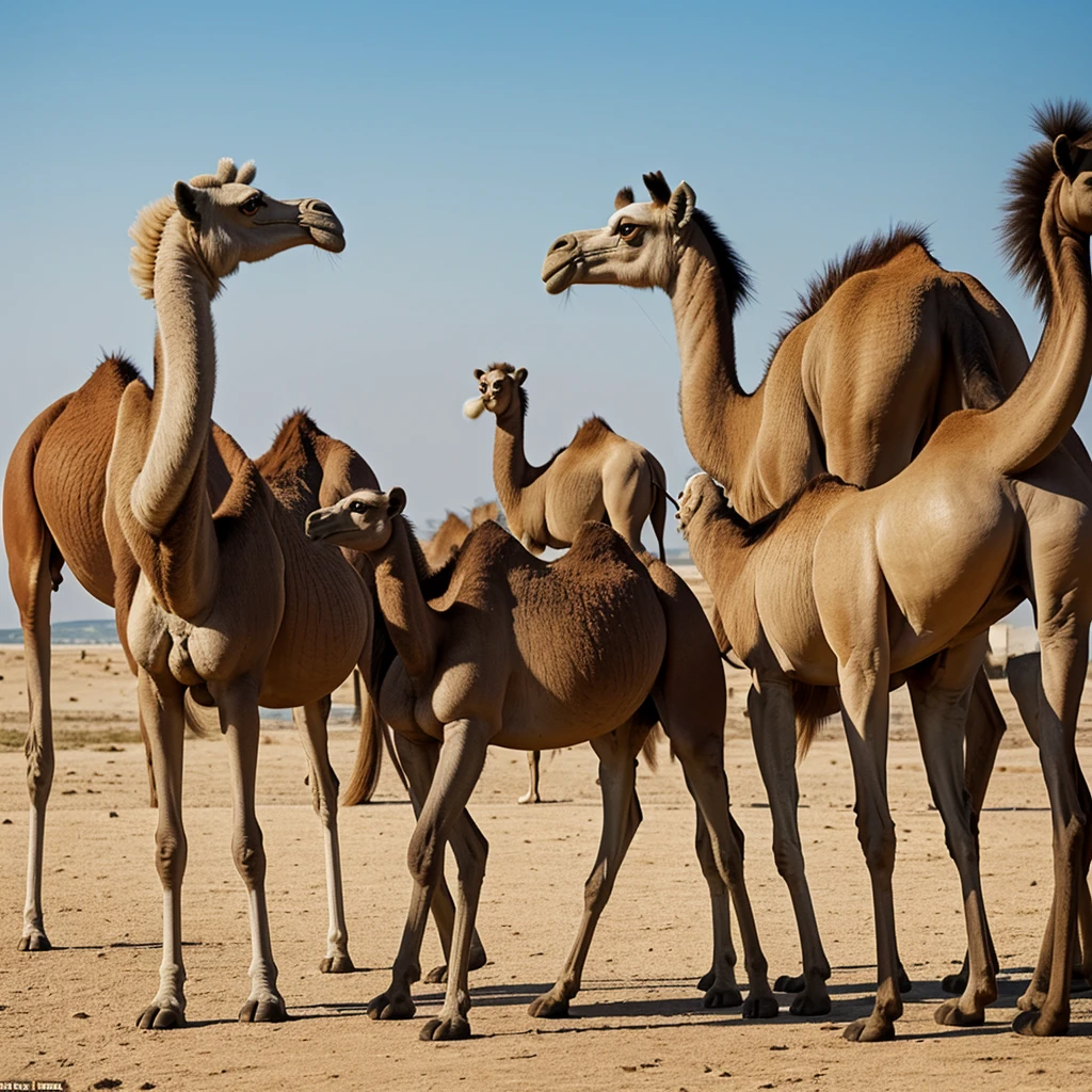 Real photography, unique composition that mixes and brings together in an almost surreal design four different types of animals in a single body of a Camel, tail of a Vulture, head of a Langur, arms and legs of a Ringed Sea Snake. There is a frame in the image that refers to the 2d drawn image of lines that become wind and water and fire and earth at the base, with transparent background. RASO is written on corner