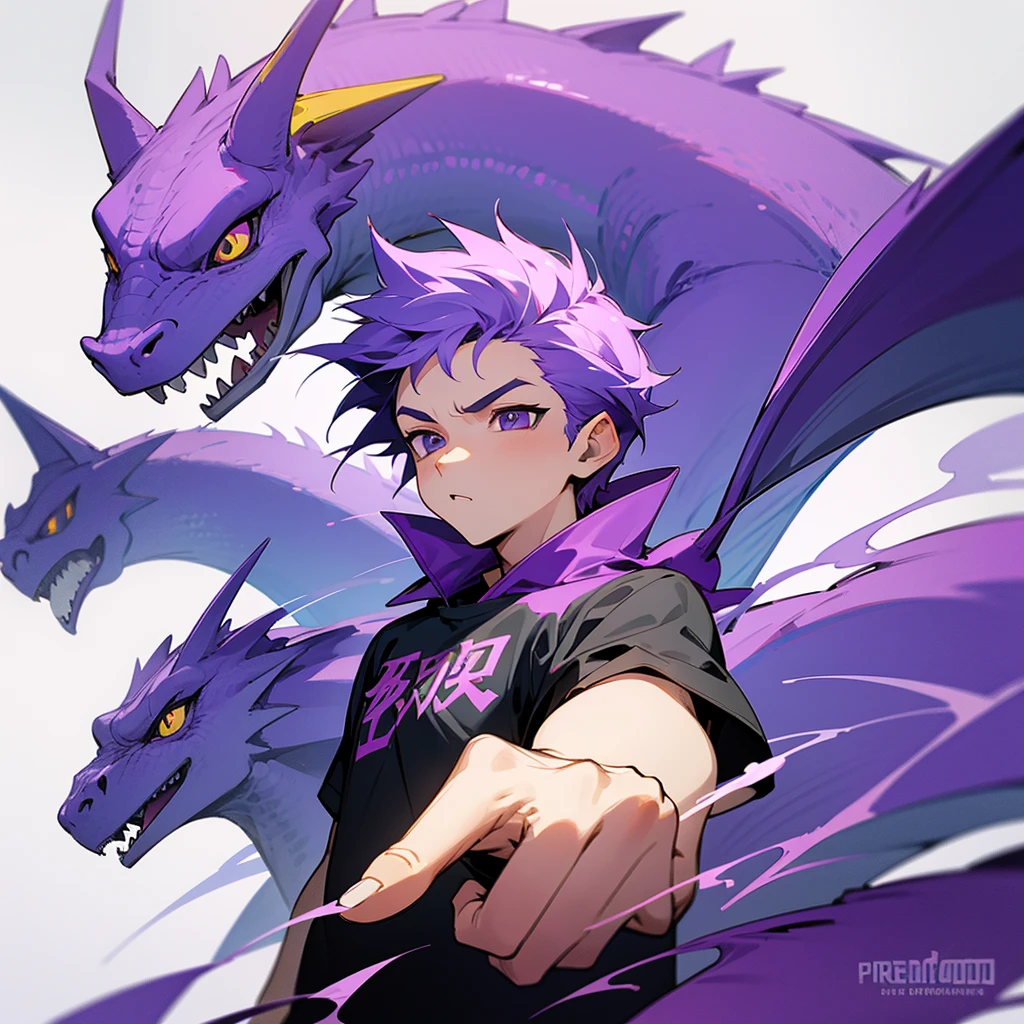vector T-shirt design, modern graphics design, purple tones, white background, featuring a charming baby dragon with smoke out of his mouth