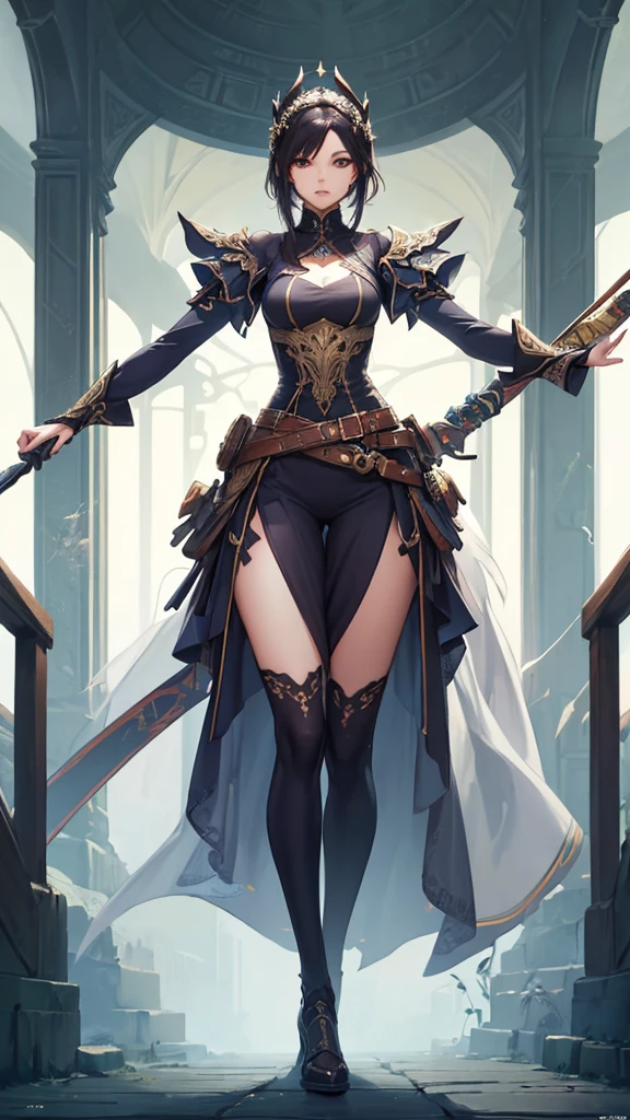 (masterpiece, 4K ,Super detailed:1.2), (anime:1), (Perfect quality), The whole body is shown, View Viewer, Mysterious female swordsman, RPG concept art character, Elegant appearance