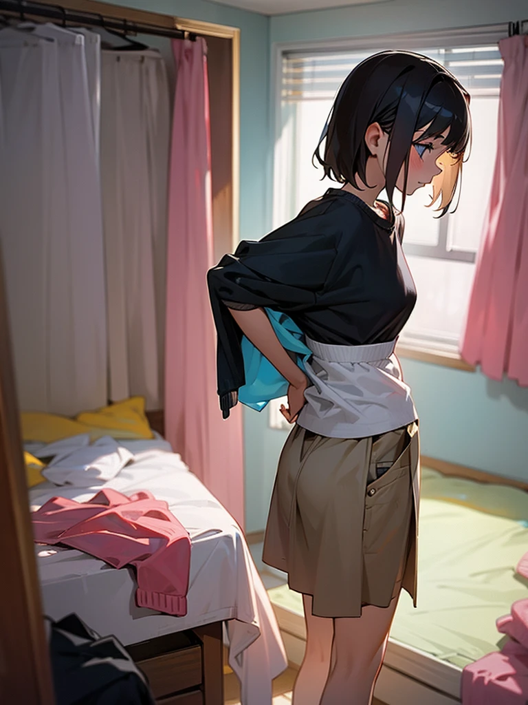 18 year old girl changing clothes in her bedroom.