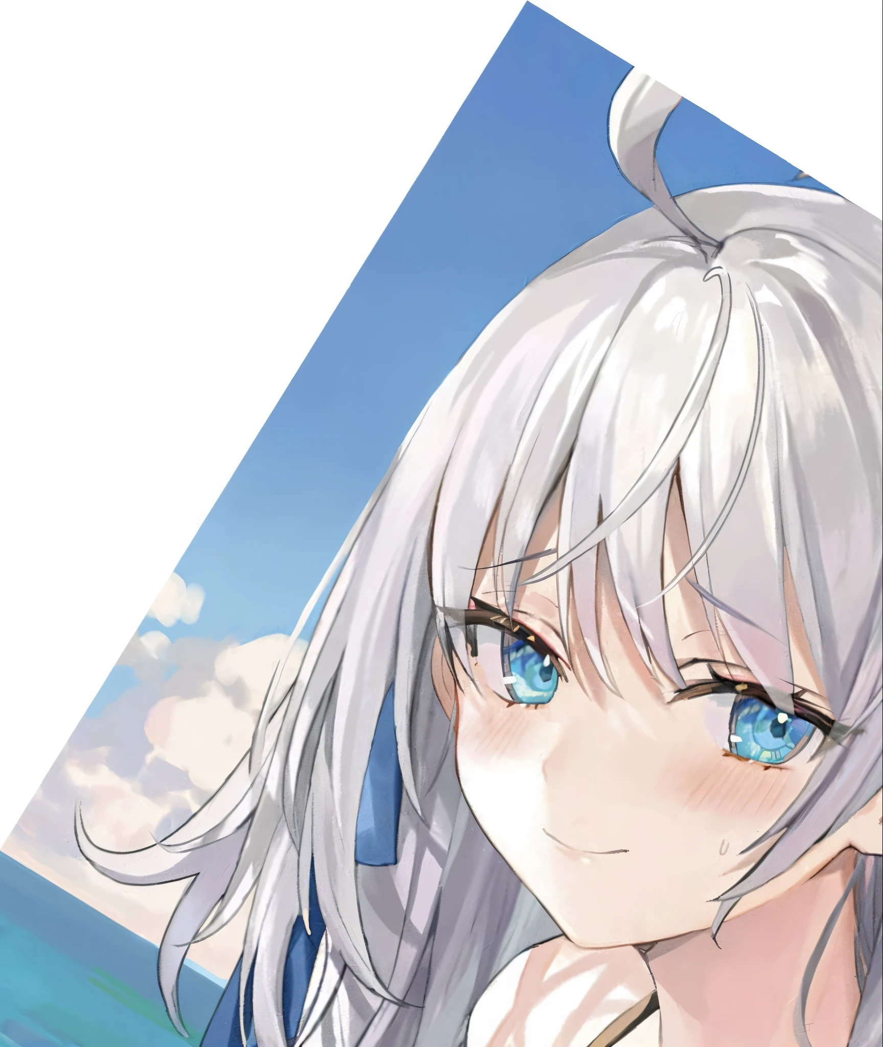 fill in the sky，The skirt of the swimsuit is also patched up，The stones are also added，We also need to make the ocean behind it horizontal