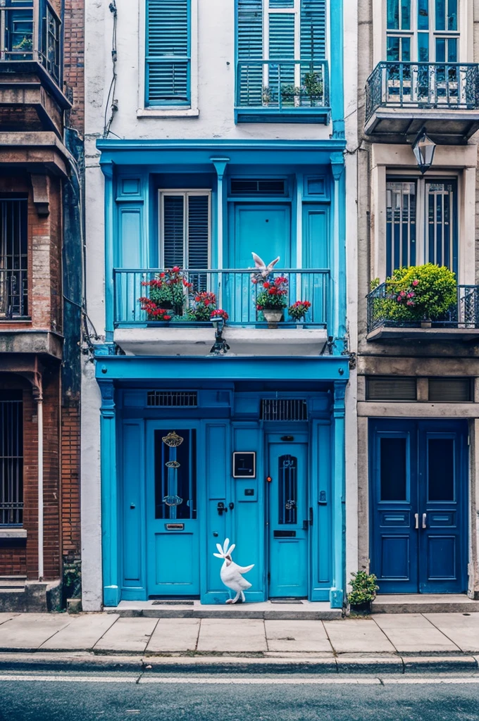 Cinematic building background with blue light
Colorful birds playing with white rabbit
