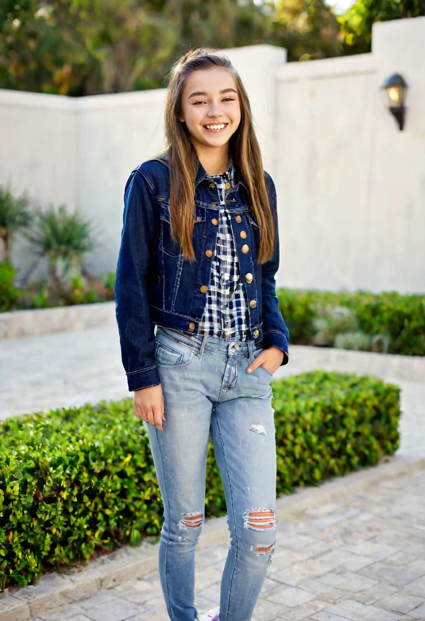 Realistic young teen outfit smileling looking at camera