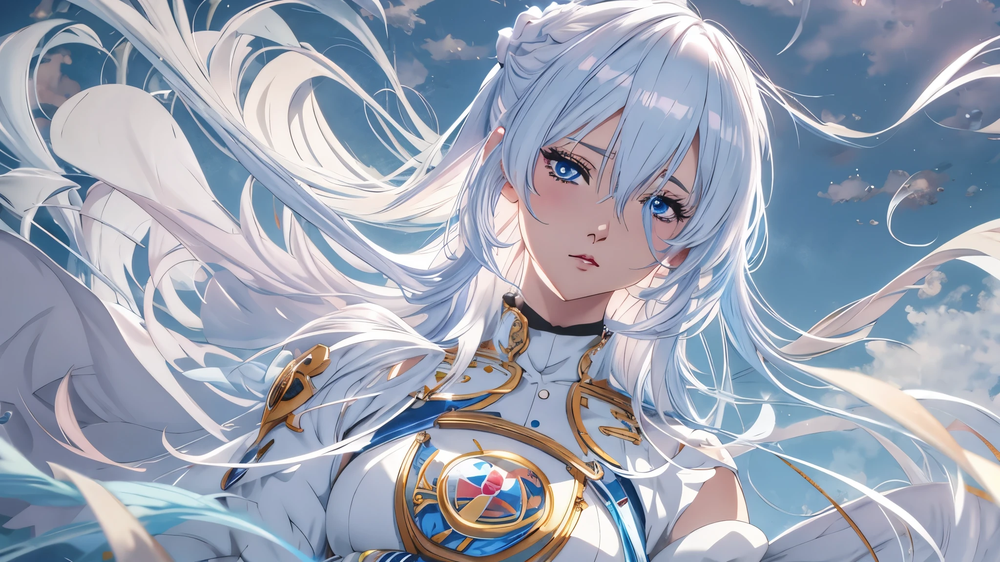 Anime girl with white hair and blue eyes in a white dress, Anime Art Wallpaper 8K, Anime Art Wallpaper 4K, Anime Art Wallpaper 4K, Detailed anime art digital, beautiful fantasy anime, anime fantasy illustration, Beautiful anime artwork, 4K anime style, Anime fantasy artwork, Beautiful anime art, Detailed anime art, Anime Wallpaper 4k, anime wallpapers 4k