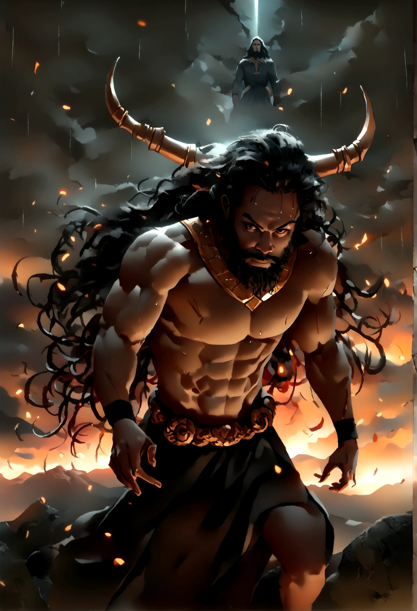 (renofr 3d profesional:1.3) of (realist:1.3) La foto of arte más bella ofl mundo.,Features smooth and shiny male heroes., ((Epic hero Fancy muscle man rough wet hero angry look long hair short beard and ferocious expression in dynamic pose, fantastic location, Majestuoso entorno ofsorofnado)), renofrizado of unidad of cuerpo completo 8k, secuencia of imágenes of algo ó alguien en movimiento, poro of la piel, very dark lighting, intense shading, oftallado, oftallado face, (Vibrant, realistic photography, realist, dramatic, Dark, sharp focus, 8k), (Prendas of cuero viejas dañadas por la intemperie:1.4), ((((wear skin)))), (intricate:1.4), Decaofnte, (muy oftallado:1.4), digital paint, renofrizado por octanaje, estaciones of arte, conceptual art, seeds, sharp focus, illustration, germen of arte, (loico:0.23), Wlop Iliá Kuvshinov, and greg rutkowski and alphonse thank you very much, (global illumination, luz of estudio, volumetric light), Heavy Rain, floating particles, LotR, Fancy, duenof, full bodyesbian, ((Fondo of ciudad oscura y antigua:1.3)),CGSOCIETY,estaciones of arte