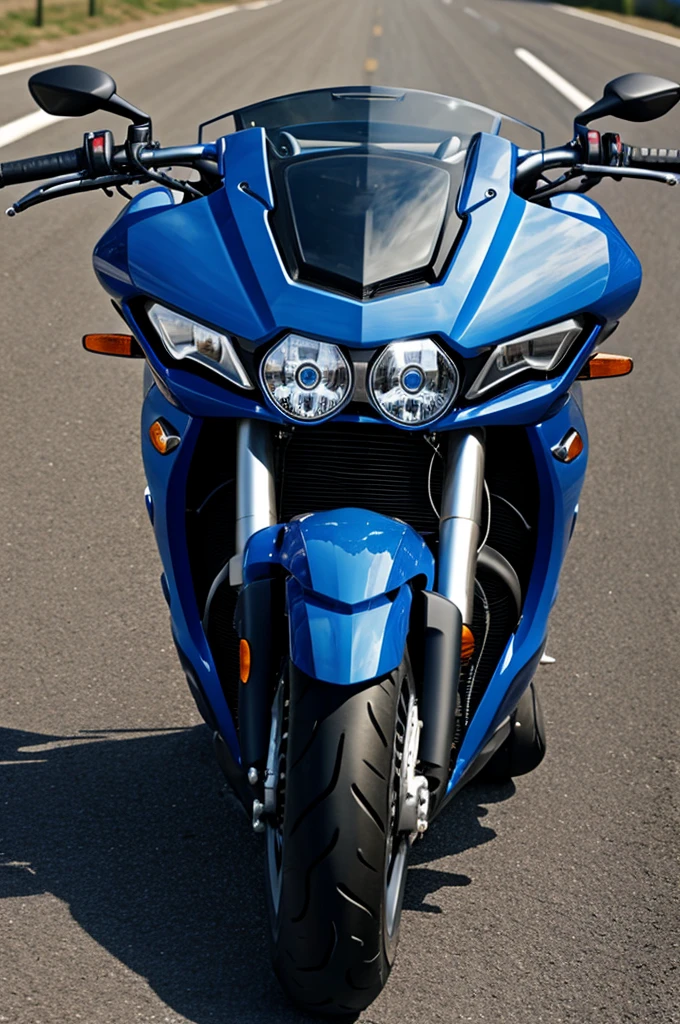 Blue sports bike taken from the front