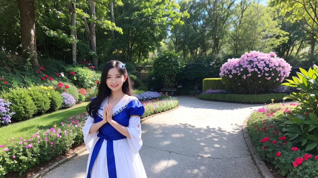 supper: snow white, a seven year old girl, is playing in a flower garden. She is wearing a simple dress, mas que não esconde sua Beauthfull natural. Seus cabelos negros caem em cachos pelos seus ombros e seus olhos castanhos brilham com cheerfulness.
detaileds:
snow white:
young and beautiful, aged seven.
Pele branca como a neve, hair as black as ebony and lips as red as blood.
Joyful and innocent expression, with a radiant smile on her face.
Dressed in a simple dress, mas que valoriza sua Beauthfull natural.
Playing in the middle of a flower garden, surrounded by colorful flowers and butterflies.
scenario:
flower garden, with a variety of colorful flowers and butterflies flying around.
Tall trees provide shade from the sun, as rays of golden light penetrate between the leaves.
A crystal clear stream runs through the garden, creating a peaceful and relaxing environment.
No fundo, it is possible to see the queen's castle, with its tall and imposing towers.
texto:
The phrase "snow white estava crescendo e a cada dia ficava mais e mais formosa. When he reached the age of seven, She became as beautiful as the bright day and more beautiful than the queen herself." is written in the air, ao lado de snow white, as if he were a narrator telling the story.
Words must be written in a delicate and elegant handwriting, with soft and harmonious colors.
Emotion:
innocence, cheerfulness, Beauthfull, purity, happiness.
styled:
realisitic, with attention to detail and texture.
Natural and soft lighting, criando uma atmosfera de paz e tranquilidade.
swirly vibrant colors, but with predominant pastel tones, para transmitir a inocência e a purity de snow white.